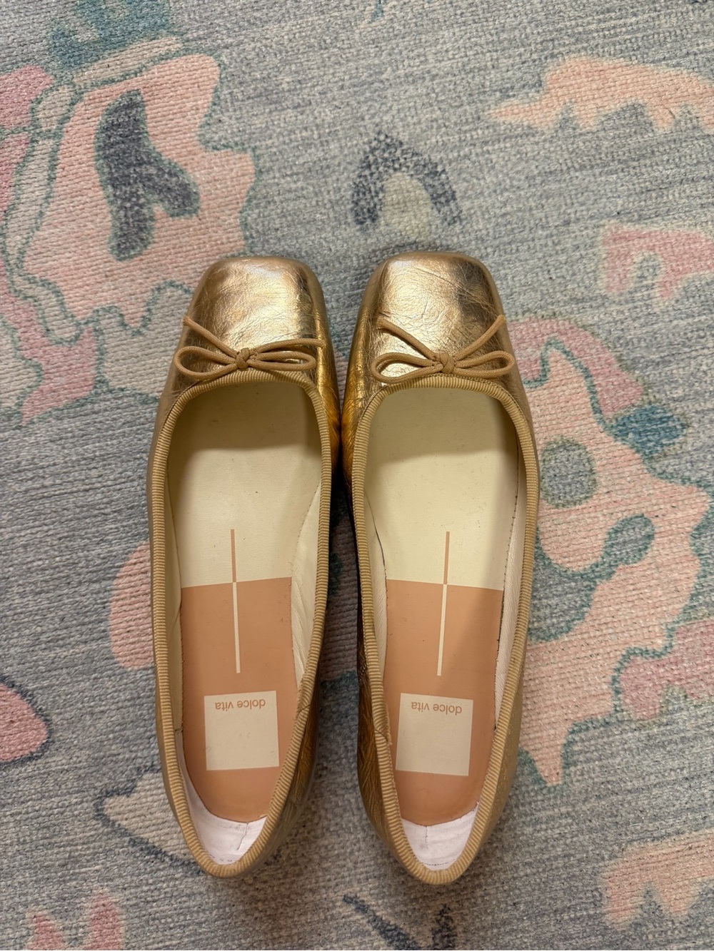 Dolce Vita Metallic Gold Ballet Flats with Bow Detail - Picture 2 of 3